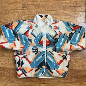 Free People Hit the Slopes Printed Fleece Jacket Rocky Ridge NWOT